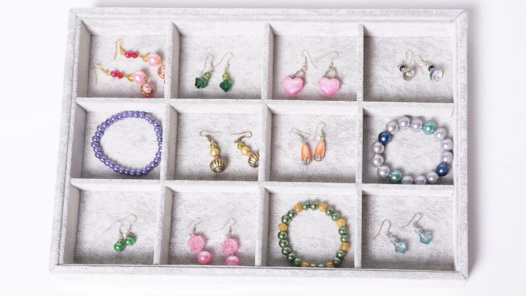 bracelets and earrings stored